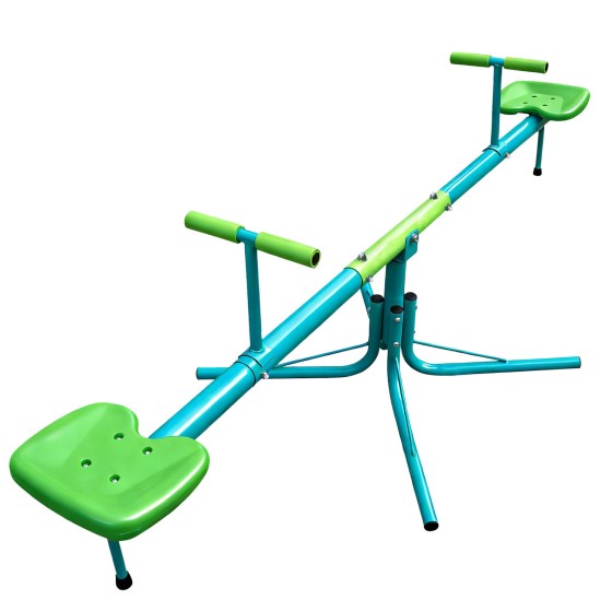 TOPDMS Kids Teeter Totter Seesaw, 360° Rotating Outdoor Playground Toy with 4-Leg Base, Wide Seats and Soft Handles, Ages 3–7, Backyard Fun
