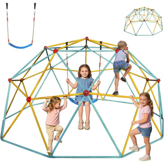 TOPDMS 10 FT Climbing Dome for Kids with Swing, Outdoor Jungle Gym, 1000 LB Capacity, Weather-Resistant Steel Playground, Ages 3–10